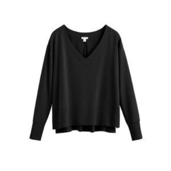 Cuyana French Terry V Neck Black Sweatshirt Size Small - Picture 2 of 11